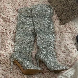 Glitter thigh high heels